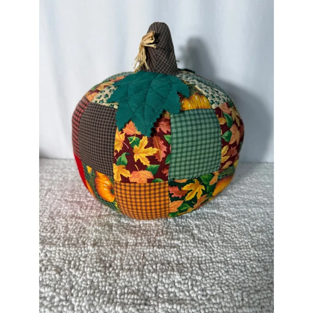 Handmade Patchwork Quilted Fabric Pumpkin‎ Autumn Fall Decor Accent